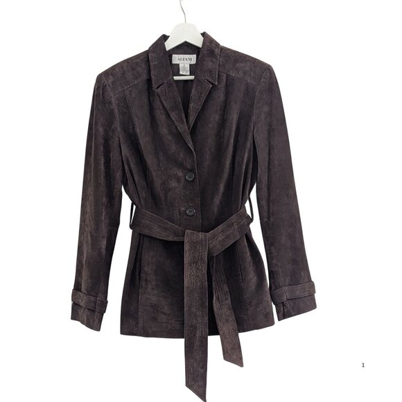 🤎 Alfani 100% Leather Belted Blazer Jacket – Size M – EUC - Picture 2 of 5